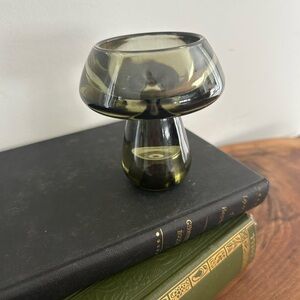 Glass mushroom Tea lite candle holder brown 3.5”H decor
